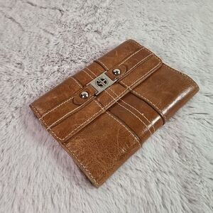 GIANI BERNINI Light Brown Leather Wallet Silver Logo Accent 5.5" x 4"
